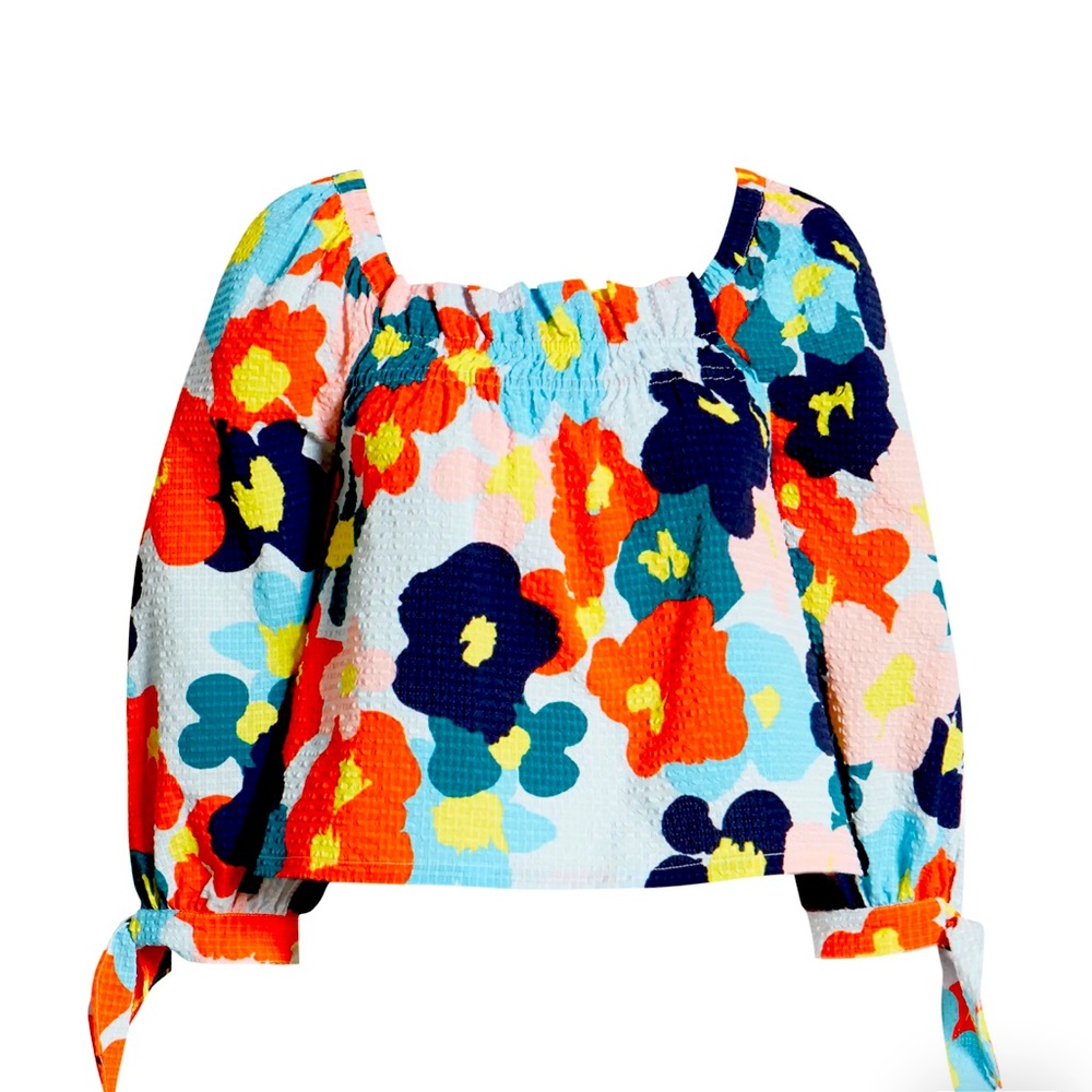 NWT! Nordstrom x Cristina Martinez Poet Blouse in Blue Floral Smudge- Size Large